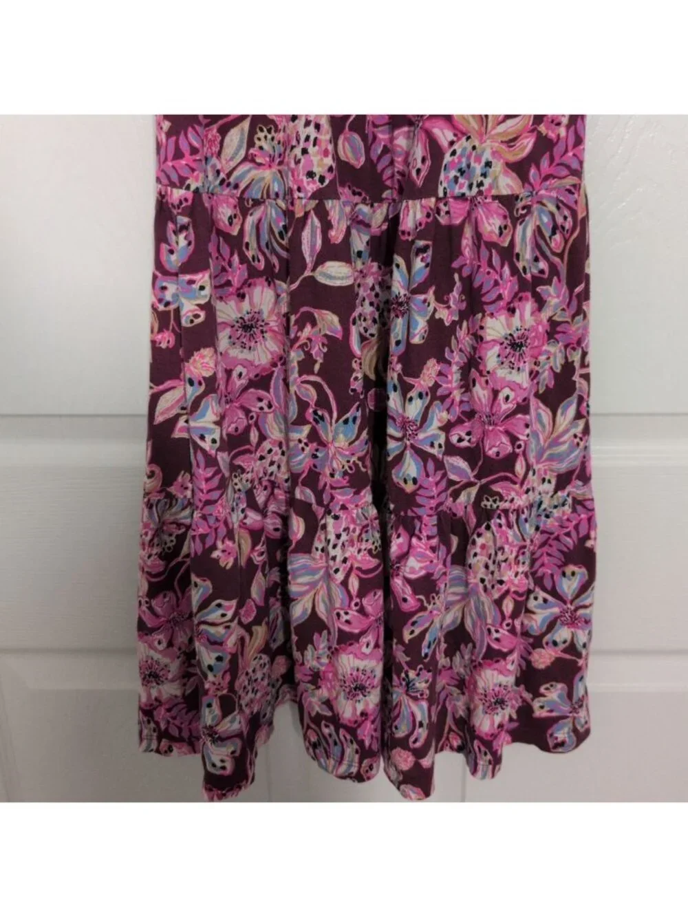 Lilly Pulitzer Floral Mini Jilly Sleeved Midi Dress Girls Size Large Purple Cott